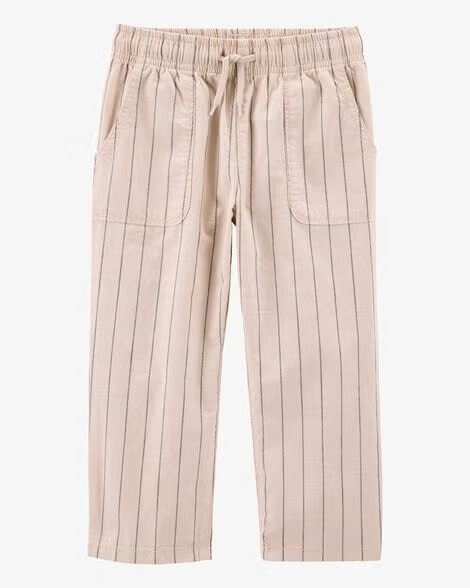 Toddler Striped Pull-On Cotton Pants - Tan